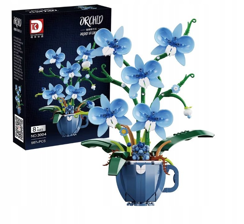 Klocki Orchidea 567 el Niebieskie Kwiaty w Filiżance Piękne Ozdobne Pudełko
