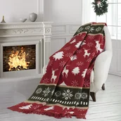 Koce - Koc bawełniany akrylowy 150x200 Świąteczny czerwony biały zielony renifery choinki płatki śniegu 21141B 24 - miniaturka - grafika 1