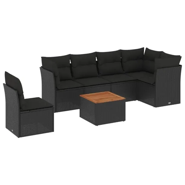 Zestaw mebli ogrodowych rattan PE czarny 3+3+1, 62x62x69 cm, poduszki, stó