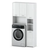 Meble łazienkowe - Zestaw łazienkowy hugo słupek szafka stojąca nad pralkę biały połysk - miniaturka - grafika 1