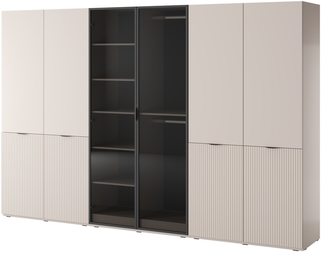 Szafa sześciodrzwiowa Zen w kolorze Cashmere + przyciemniane szkło