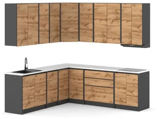 Kuchnia Duża Bella Narożna Nowoczesna Blat 4.4m Szary Biały Mat Dąb Wotan - Meble kuchenne - miniaturka - grafika 1