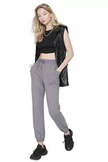 Spodnie damskie - Trendyol Damskie spodnie dresowe o normalnej talii Skinny Fit Jogger, Gray, S - grafika 1