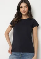 Koszulki i topy damskie - Granatowy Bawełniany Klasyczny T-shirt Lunolia - miniaturka - grafika 1