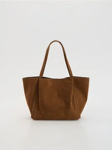 Reserved - Torebka shopper z imitacji zamszu - brązowy - Torebki damskie - miniaturka - grafika 1