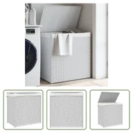 Kosze na bieliznę - The Living Store Kosz na pranie z 2 przegrodami Biały 53x35x57 cm Poli rattan - miniaturka - grafika 1