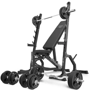 Zestaw MS8_2.0_113KG_G | Dwustronnie regulowana ławka treningowa + wielopoziomowe stojaki (2 sztuki) + zestaw gryfów i obciążeń gumowanych 113 kg - Marbo Sport - Ławki treningowe - miniaturka - grafika 1