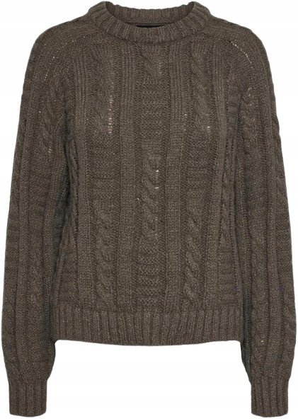 PIECES SWETER DAMSKI BRĄZOWY WARKOCZE OZDOBNE DŁUGI RĘKAW S X_A