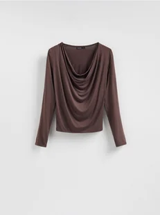 Reserved - Bluzka z wiskozą - ciemnobrązowy - Bluzki damskie - miniaturka - grafika 1