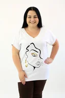 Bluzki damskie - Tunika asymetryczna z twarzą Milenka Biała UNI - miniaturka - grafika 1