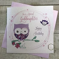 Kartki okolicznościowe i zaproszenia - WHITE COTTON CARDS Białe bawełniane kartki sowa do specjalnej chrzestnej Happy Handmade Kartka urodzinowa, BD41 BD41 - miniaturka - grafika 1