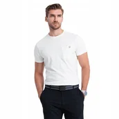 Koszulki męskie - Dzianinowy T-shirt męski z naszytą kieszonką ecru V7 S1621 XXL - miniaturka - grafika 1