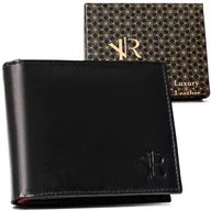 Portfele - ROVICKY Klasyczny poziomy portfel męski bez zapięcia ze skóry naturalnej czarny czerwony pojemny karty gotówka na prezent ochrona RFID - miniaturka - grafika 1