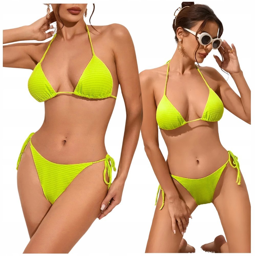 Strój Kąpielowy Dwuczęściowy Bikini, Neonowy Komplet Góra Dół, Rozmiar L