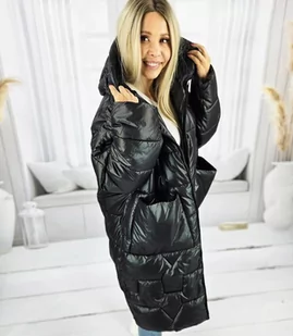 Długa kurtka damska ciepła z pikowaniem z kapturem ANABEL-S - Kurtki damskie - miniaturka - grafika 1