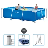 Parasole ogrodowe - Basen Intex z prostokątną ramą - 300 x 200 x 75 cm - Niebieski - W zestawie pompa filtrująca do basenu - Żagiel przeciwsłoneczny - Drabinka - miniaturka - grafika 1