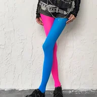 Rajstopy - TEMU 1 Para asymetrycznych rajstop ombre dla kobiet, dzianina w cukierkowych kolorach, 85% poliamid 15% spandex, jednolity , można prać ręcznie. - miniaturka - grafika 1