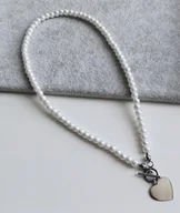 Naszyjniki - naszyjnik perły 6mm DUŻE SERCE srebrna stal 42cm - miniaturka - grafika 1