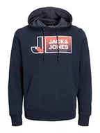 Bluzy męskie - JACK & JONES Męska bluza z kapturem JCOLOGAN Sweat Hood SS23 SN, granatowa (Navy Blazer), L, granatowy blezer, L - miniaturka - grafika 1