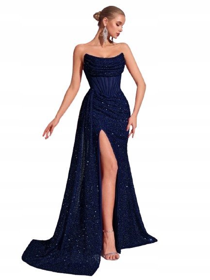 SHEIN GRANATOWA SUKIENKA WIECZOROWA GORSETOWA Z CEKINAMI M 1KA