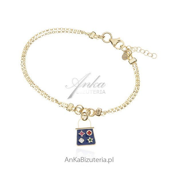 ankabizuteria.pl Bransoletka srebrna pozłacana z kolorową torebeczką