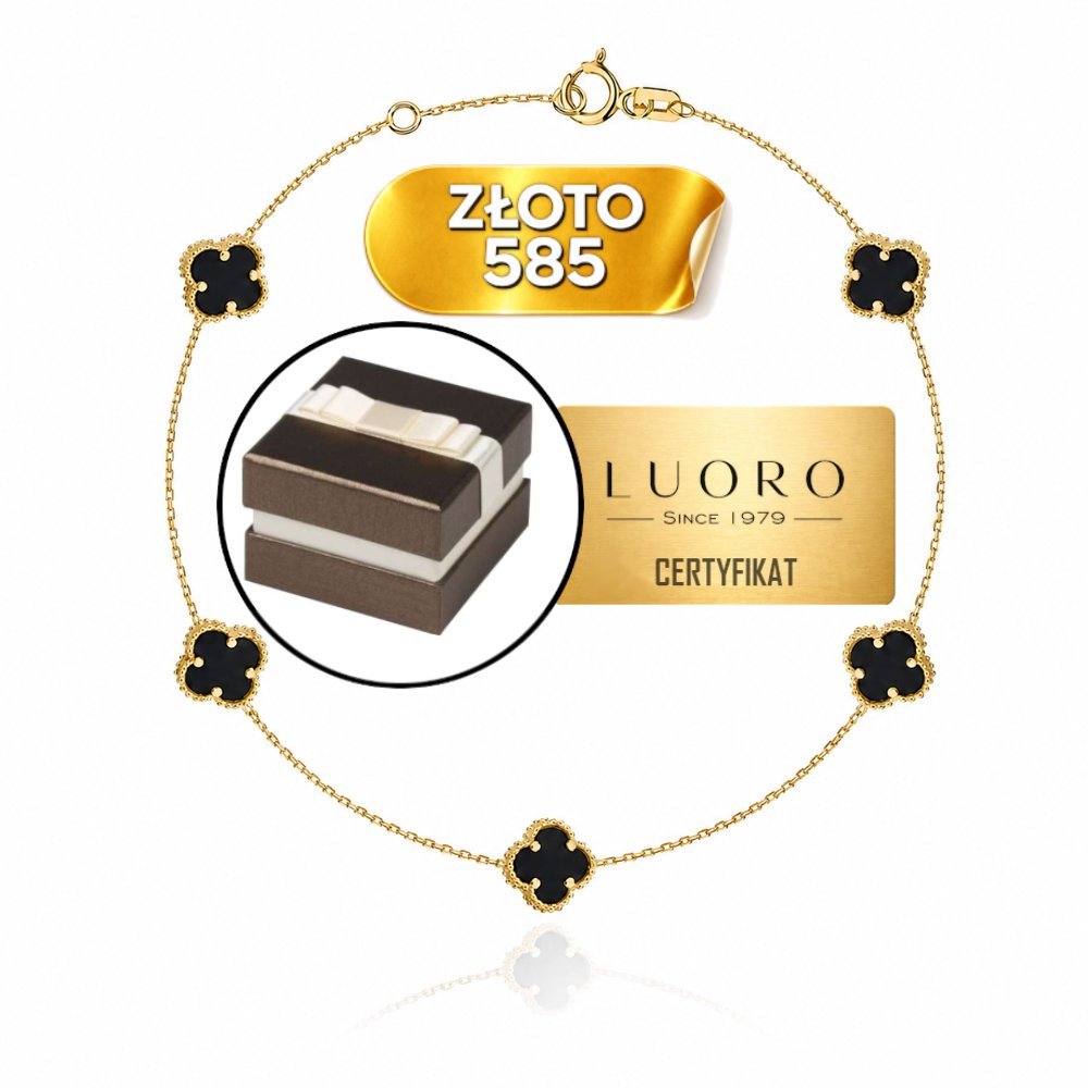 BRANSOLETKA ZŁOTA 585 14K KONICZYNKA CZARNA 17,5 CM REGULOWANA ELEGANCKA