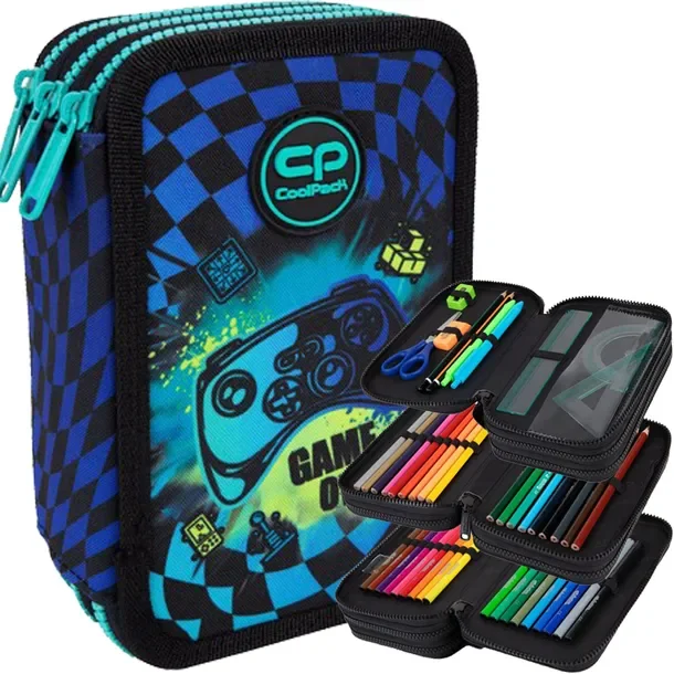 Coolpack Piórnik Szkolny Trzykomorowy Z Wyposażeniem Kredki Pisaki Gamer