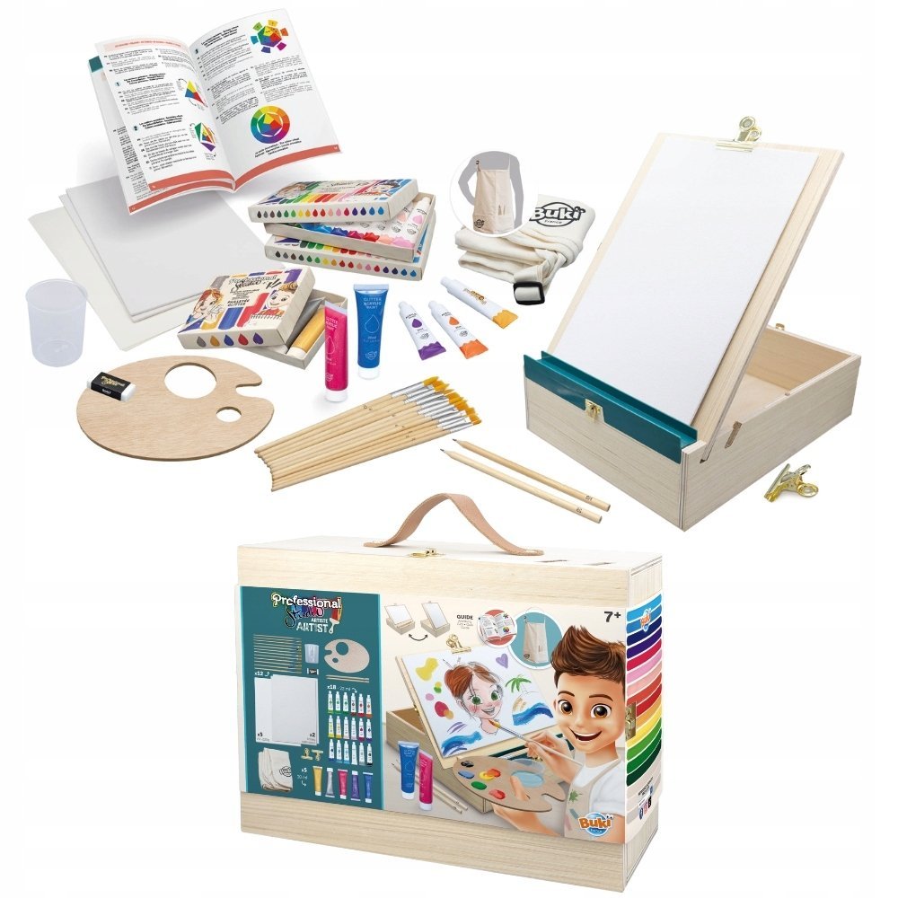 Drewniana walizka artysty Buki z akcesoriami