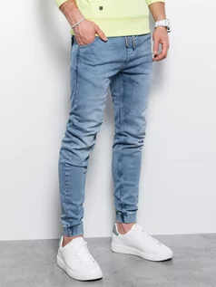 Spodnie męskie - Spodnie męskie jeansowe joggery - jasnoniebieskie P907 - grafika 1