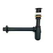 Syfony - Syfon umywalkowy butelkowy metalowy, czarny z klik klakiem - miniaturka - grafika 1