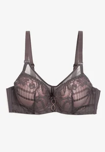 Szaro-Różowy Koronkowy Biustonosz z Usztywnianymi Miseczkami i Odpinanymi Ramiączkami Christial - Biustonosze - miniaturka - grafika 1