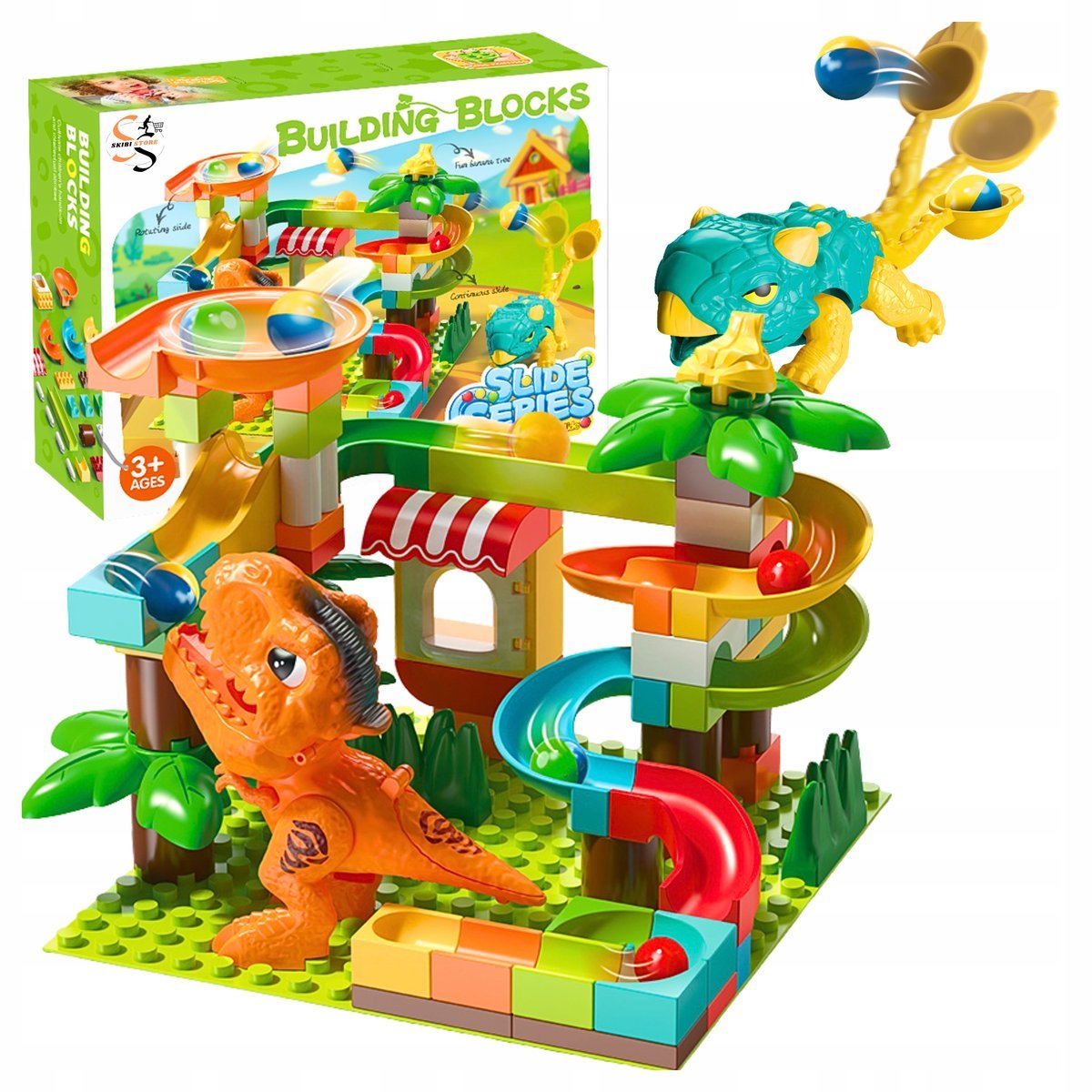 Klocki Dinozaur Tor Kulkowy Katapulta Duży Dino 78 El Dla Dzieci