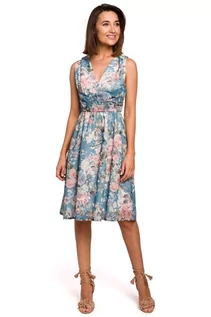 Sukienki - Sukienka w Kwiaty z Podkreśloną Talią - Model 4 - grafika 1