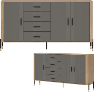 Komoda Szafka trzydrzwiowa z 4 szufladami Dąb Szary Czarny DANTE DT10 - Komody - miniaturka - grafika 1