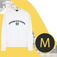 Bluzy męskie - Armani Exchange Bluza Męska Bawełniana Biała Bez Kaptura Duży Napis r. M - miniaturka - grafika 1