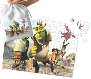 PUZZLE - SHREK OSIOŁ KOT W BUTACH WZORY Z BAJEK PREZENT 24el +WORECZEK - Puzzle - miniaturka - grafika 1