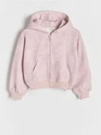 Bluzy dla dziewczynek - Reserved - Brokatowa bluza z kapturem - brudny róż - miniaturka - grafika 1