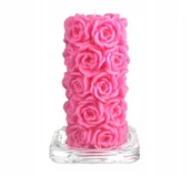 Świece - Podstawka pod świece w komplecie ze świecą róża różowa 15 cm - miniaturka - grafika 1