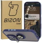 Etui i futerały do telefonów - Bizon Etui z uchwytem na palec Case Hybrid Ring do iPhone 16 Pro, przydymione z granatową ramką - miniaturka - grafika 1