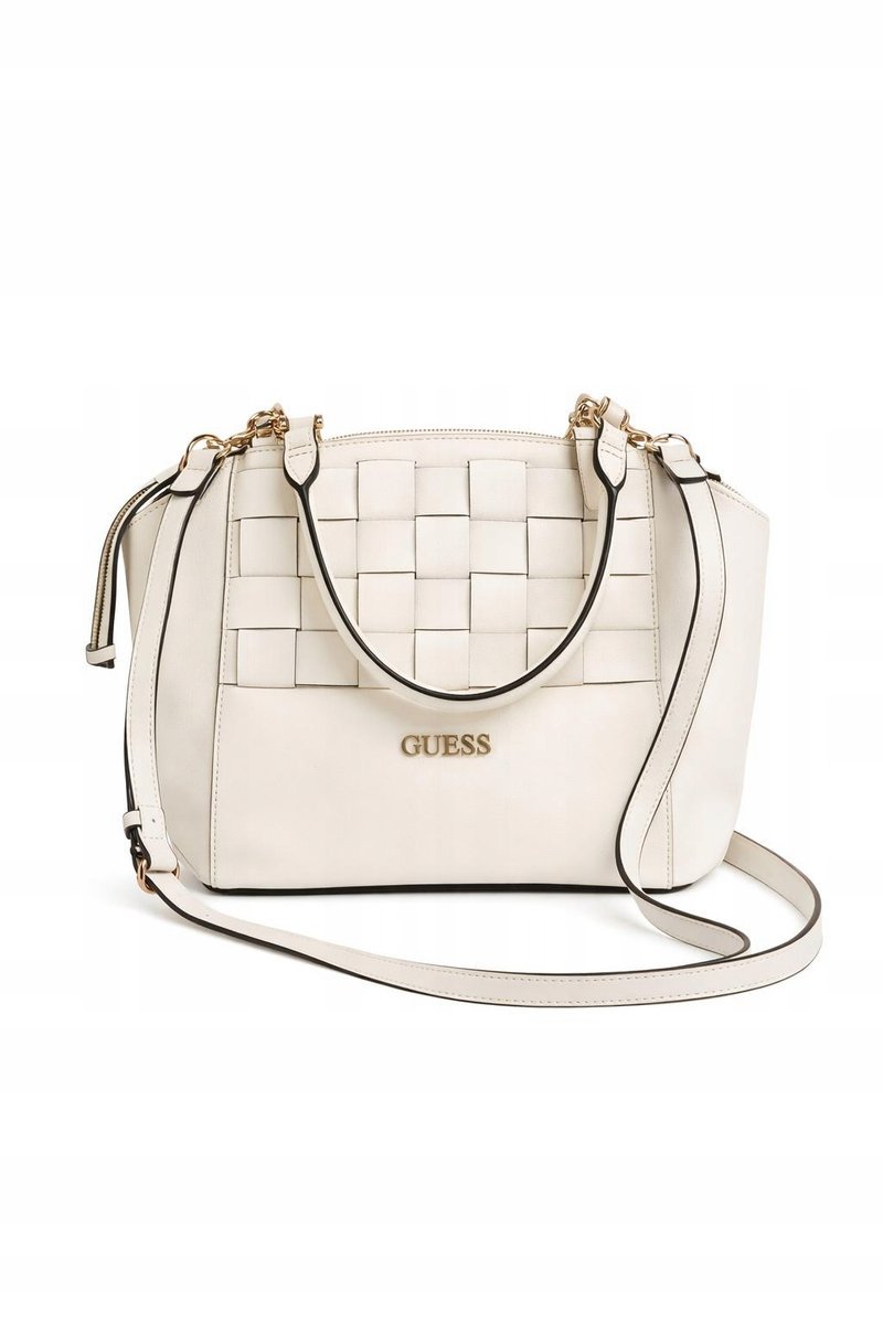 GUESS KLASYCZNA TOREBKA Z PLECIONYM FRONTEM ECRU 24x10x29 1GŁA