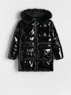 Kurtki i płaszcze dla dziewczynek - Reserved - Pikowany płaszcz z metalicznym połyskiem - czarny - miniaturka - grafika 1