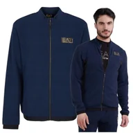 Bluzy męskie - Emporio Armani EA7 Granatowa Bluza Poliester Stójka Sportowa LOGO r.L - miniaturka - grafika 1