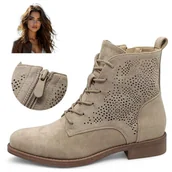 Botki damskie - Damskie Ażurowe Botki Wiosna Lato Zamek Oddychające Kowbojki S.Barski 37 - miniaturka - grafika 1