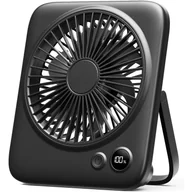 Wentylatory - Mały wentylator stołowy, przenośny, lekki i cichy, akumulatorowy, 4 prędkości, składany o 180°, czarny - miniaturka - grafika 1