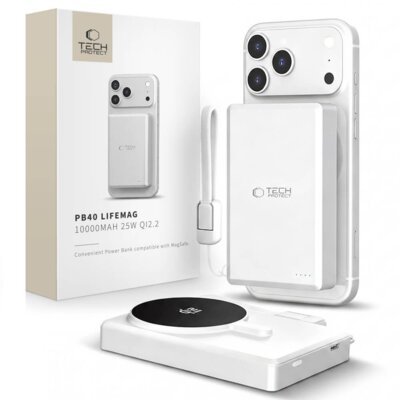 TECH-PROTECT PB40 Lifemag Magsafe 10000 mah 25W QI2.2 Biało-szary