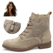 Botki damskie - Damskie Ażurowe Botki Wiosna Lato Zamek Oddychające Kowbojki S.Barski 41 - miniaturka - grafika 1