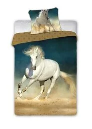 Faro Pościel bawełniana 160x200 koń biały w galopie Horses 001 młodzieżowa poszewka 70x80 - Pościel dla dzieci - miniaturka - grafika 1