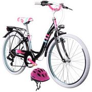 Rowery - Rower młodzieżowy MBM Fleur 24 cali dla dziewczynki Czarny + Kask rowerowy VÖGEL VKA-920G Różowy dla Dzieci (rozmiar XS) | Bezpłatny transport | Raty - miniaturka - grafika 1