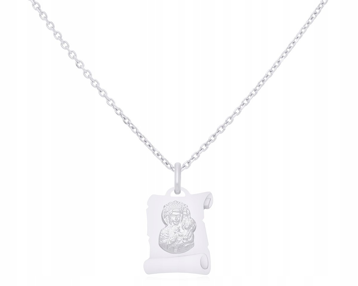 Łańcuszek Srebrny z Medalikiem Matka Boska Częstochowska Grawer 42 cm 925