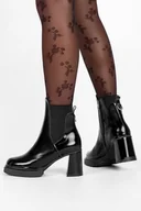 Półbuty damskie - Czarne botki skórzane damskie lakierowane na klocku z gumką PRODUKT POLSKI Casu 60440 - miniaturka - grafika 1